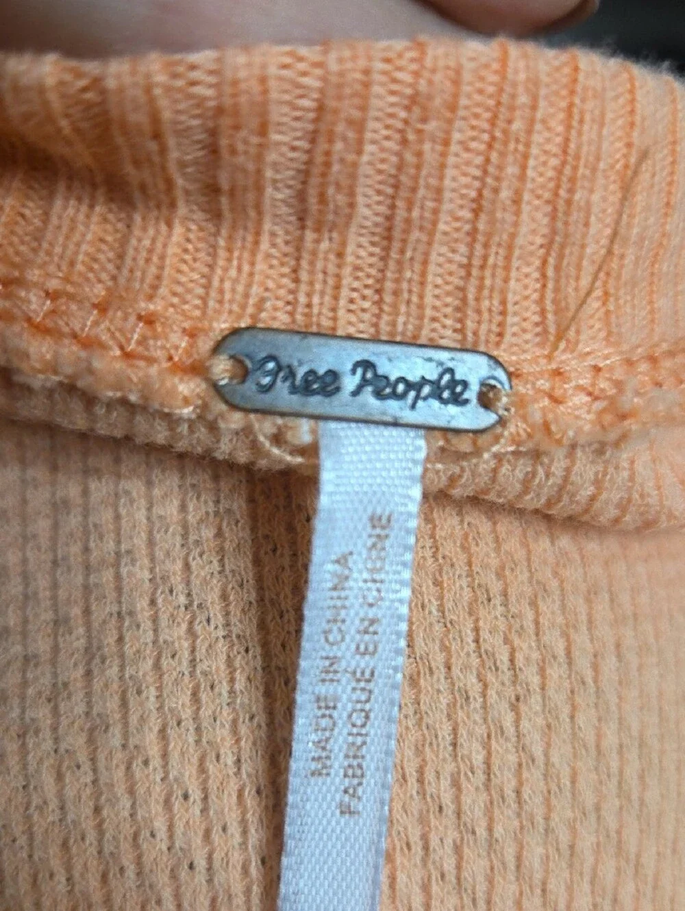 Free People Peach Crewneck Sweatshirt with Patterned Crochet Cuffs